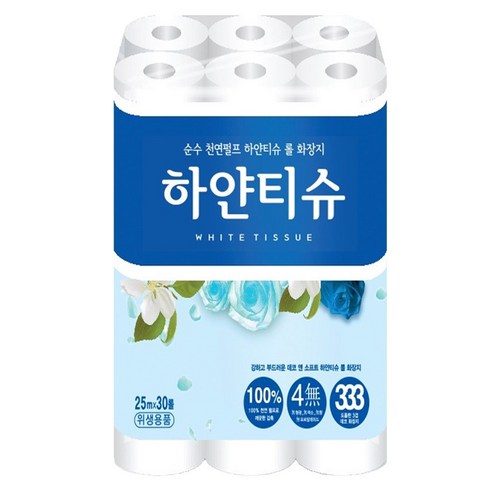하얀티슈 천연펄프 화장지, 30롤, 1개