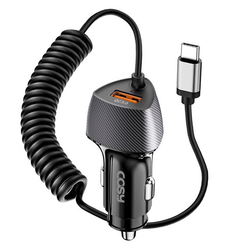 코시 51W PD + QC3.0 C타입 스프링 케이블 시거잭 초고속 차량용 충전기, CGR4140AT, 블랙