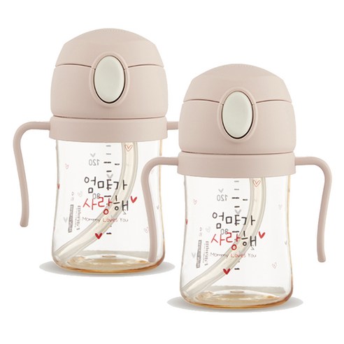 해님 유아용 낫싱 올인원 PPSU 원터치 빨대컵 트윈팩 150ml, 2개, 크림 베이지 엄마가