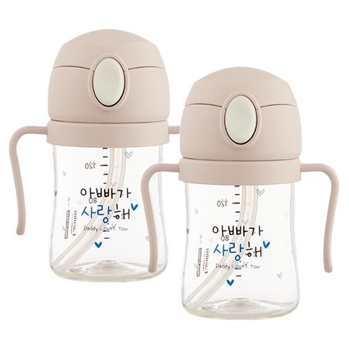 해님 낫싱 올인원 PA 원터치 빨대컵 아빠가 사랑해 150ml, 2개, 크림베이지