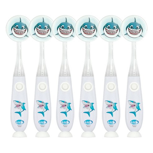 비브라이트 유아동 LED 뽁뽁이 상어 칫솔 + 칫솔모 보호커버 세트, 화이트, 6세트