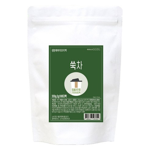 아이앤티 국내산 쑥차 티백 텀블러용, 1개, 100개입, 2g