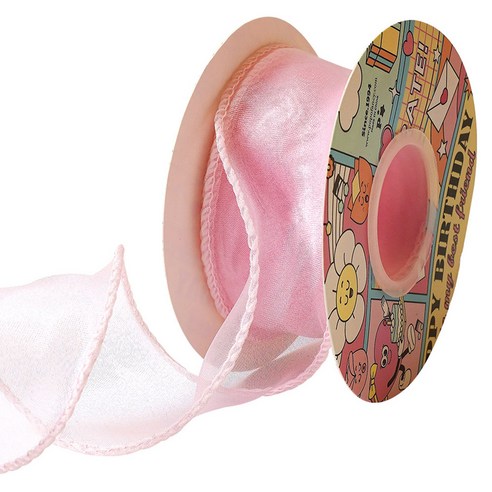 프리미엄 샤 쉬폰 오간디 리본 4cm, 핑크, 1개, 9m