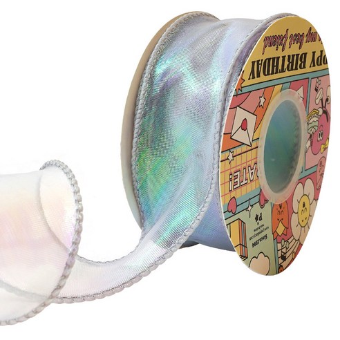 포포팬시 프리미엄 샤 오로라 오간디 리본 4cm, 그레이, 1개, 9m