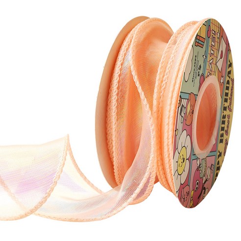 프리미엄 샤 오로라 오간디 리본 4cm, 살색, 1개, 9m
