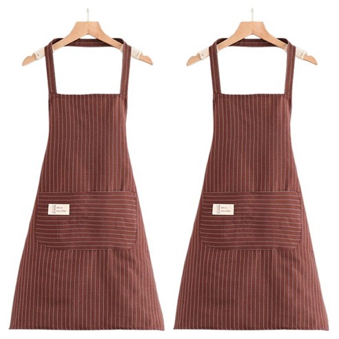 타미나요 미술용 면 홀터넥 스트라이프 앞치마 2p, 브라운