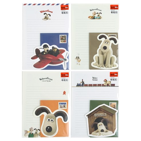 핑크풋 월레스와 그로밋 편지지 4종 세트, 오렌지, 그린, 블루, 베이지, 1세트