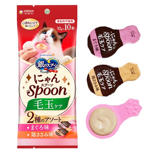 유니참긴노스푼 고양이 엘지유니참 헤어볼 스푼 간식 10g x 10p 세트, 1세트, 혼합맛(참치/닭가슴살)