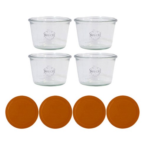 WECK 741 유리병 370ml x 4p + 실리콘 뚜껑 다크오렌지 4p 세트, 1세트