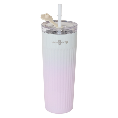 리빙오보제 그라데이션 슬림핏 스트로우 텀블러, 1개, 500ml, 핑크