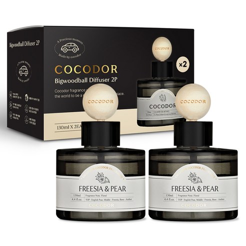 코코도르 프리미엄 빅우드볼 차량용 디퓨저 130ml 2개입, 프리지아앤페어, 1세트