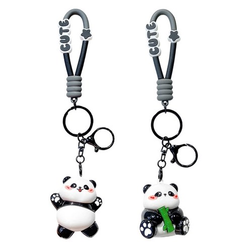 Ez2mk MS-470 Cute 판다 가방 자동차 펜던트 키링 2종 세트, 행복한 판다, 대나무 판다, 1세트