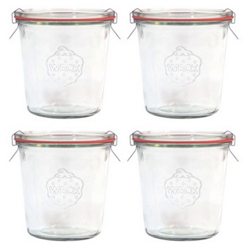 WECK 742 유리병 580ml + 유리 뚜껑 + 고무링 + 클립 세트, 4세트
