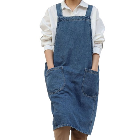더블톤 카페 패션 롱 데님 앞치마, 진청, 1개