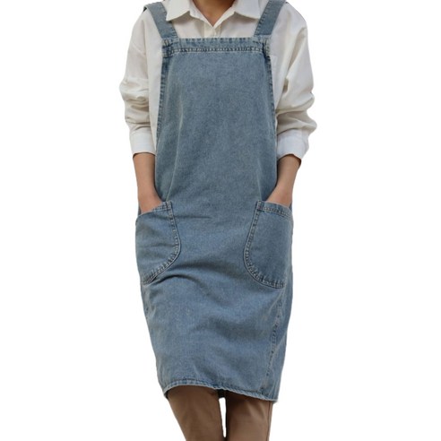 더블톤 카페 패션 롱 데님 앞치마, 연청, 1개