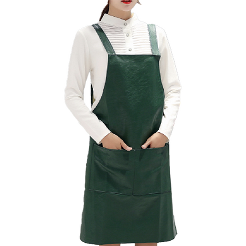 케리코 작업용 방수 투포켓 레더 앞치마, 먹녹색