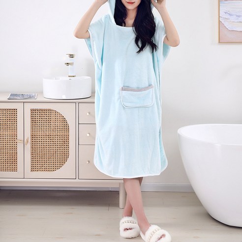 물흡수 후드 샤워 가운 목욕 망토, 하늘색, 1개