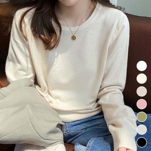 메이첼 여성용 얇은 스웨터 긴팔 루즈핏 솔리드 라운드넥 10244