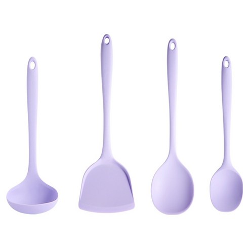 이지실리 실리콘 키친툴 4종 세트, 퍼플, 1세트, 국자 + 뒤집개 + 볶음스푼 + 멀티스푼