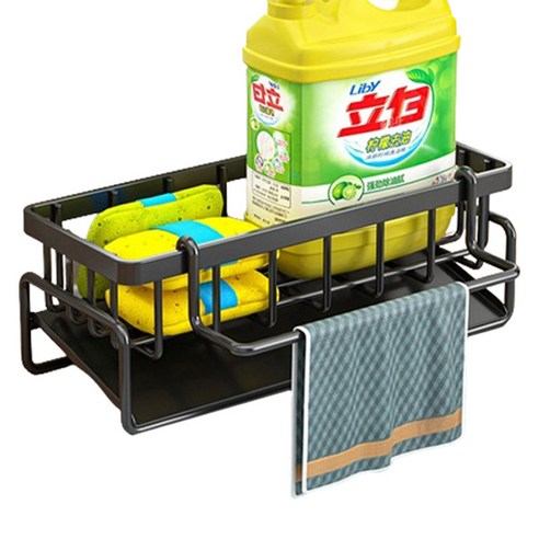 블럭마트 주방 싱크대 수세미 배수 보관랙 TYPE2, 블랙, 1개