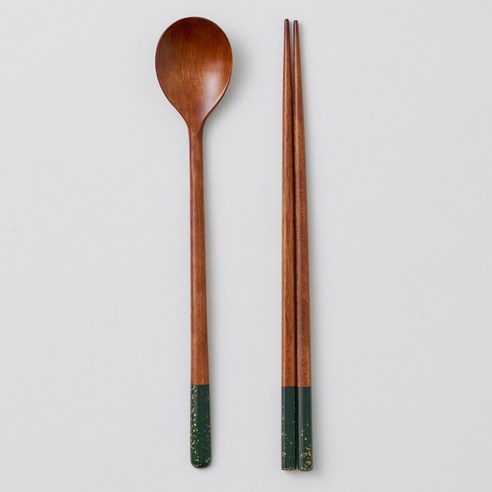 칠몽 1인용 금수강산 옻칠 나무 수저세트 24cm, 초록, 1세트, 숟가락 + 젓가락