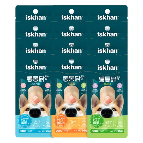 이즈칸 강아지 통통닭 알파 간식 26g x 3종 x 4p 세트, 1세트, 혼합맛(오리지널/훈제/치즈)