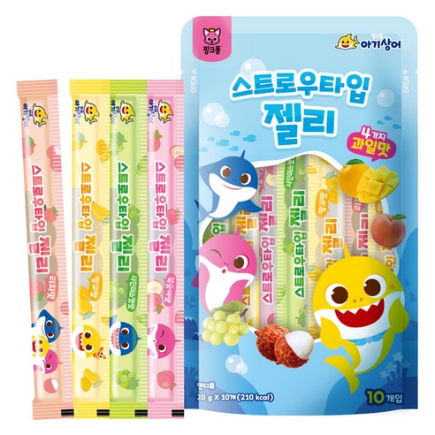 핑크퐁 아기상어 스트로우타입 젤리 10p 랜덤발송 개당 중량 × 맛 × 수량, 200g × 복숭아맛, 리치맛, 망고맛, 샤인머스캣맛 × 1개 섬네일
