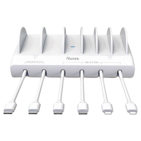 로이직 초고속 PPS PD 6포트 멀티충전기 RZ-615 화이트 + C타입 케이블 4p + 8핀 케이블 2p 세트, 1세트