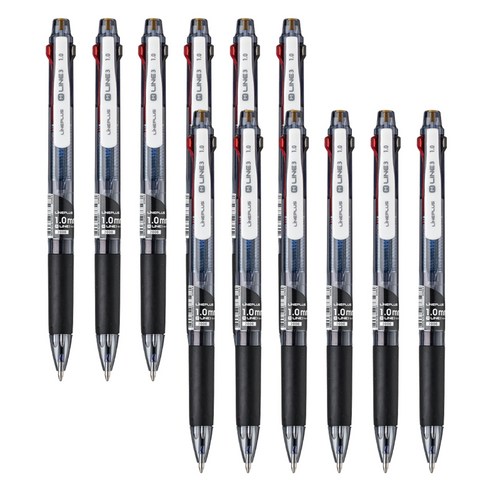 라인플러스 M 라인 3 멀티 3색 볼펜 1.0mm 12p, 블랙, 1개
