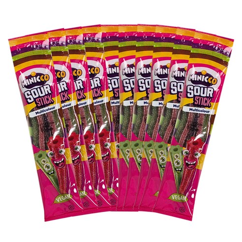 미니꼬 비건젤리 멀티컬러 사우어 롱롱 스틱, 50g, 10개
