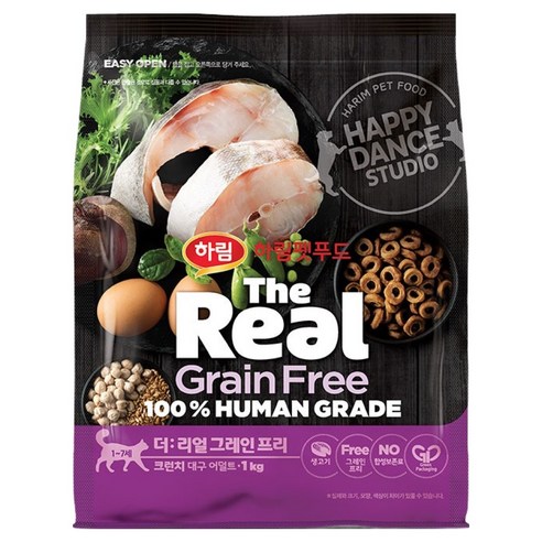 하림펫푸드 고양이 어덜트 더리얼 그레인프리 크런치 건식사료, 대구, 1kg, 1개