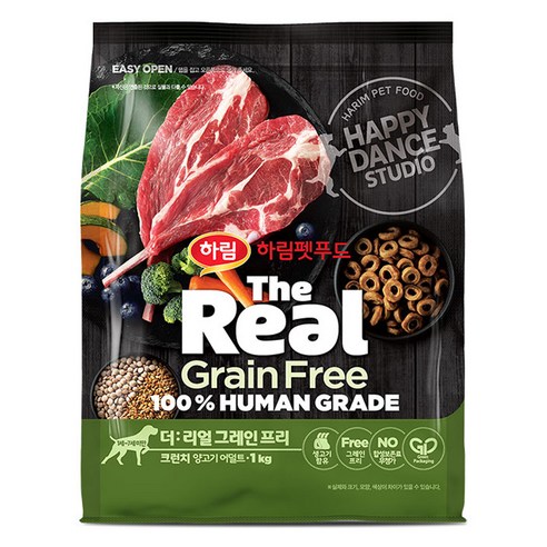 하림펫푸드 어덜트 강아지 더리얼 그레인프리 크런치 건식사료, 양, 1kg, 1개