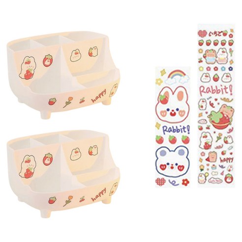 탑피아 이쁜 연필꽂이 2p + 스티커 2p 세트, 화이트, 화이트(연필꽂이), 1세트
