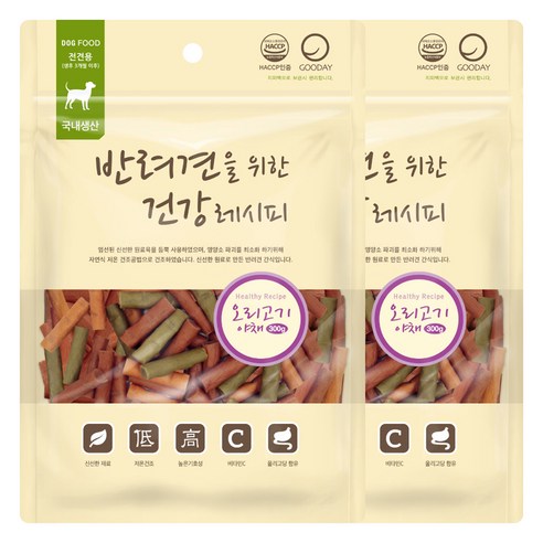 굿데이 강아지 건강레시피 간식, 오리고기야채, 300g, 2개
