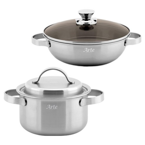 퀸센스 인덕션 아르떼 통 5중 냄비세트 2개, 은색, 1세트, 양수 20cm + 궁중전골 24cm