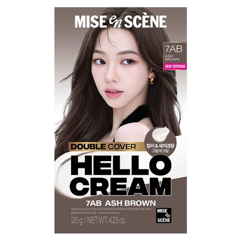 미쟝센 헬로크림 더블커버 새치 겸용 염모제, 애쉬브라운, 1개