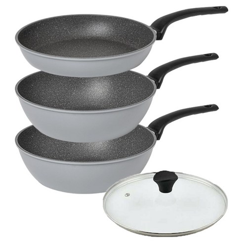 인터쿡 퀸센스 인터 후라이팬 3종 + 유리뚜껑 세트, 그레이, 1세트, 후라이팬 24cm + 궁중팬 24cm 2p + 유리뚜껑 24cm