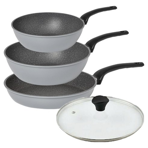 인터쿡 퀸센스 인터 후라이팬 3종 + 유리뚜껑 세트, 그레이, 1세트, 후라이팬 28cm + 궁중팬 28cm + 궁중팬 24cm + 유리뚜껑 28cm