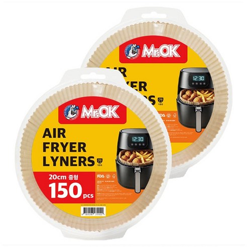 Mr.ok 에어프라이어 종이호일, 2개, 150개입, 20cm