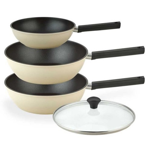 퀸센스 샌드 후라이팬 3종 + 유리뚜껑 세트, 베이지, 1세트, 궁중팬 24cm + 궁중팬 28cm + 궁중팬 28cm + 유리뚜껑 28cm
