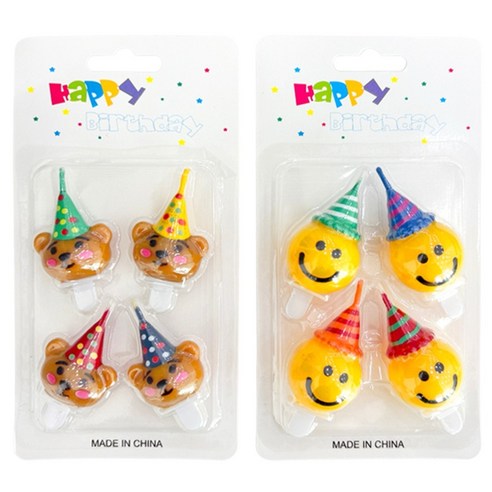 미미파티 해피벌스데이 생일 축하 스마일 곰돌이 꼬깔 캔들 케이크 초 2종 세트, 혼합색상, 1세트