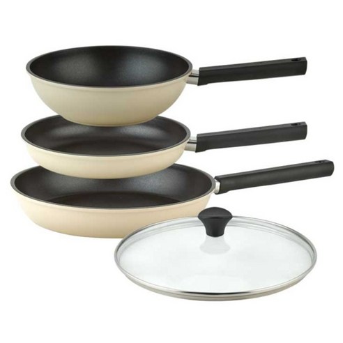 퀸센스 샌드 후라이팬 3종 + 유리뚜껑 세트, 베이지, 1세트, 후라이팬 28cm + 후라이팬 24cm + 궁중팬 24cm + 유리뚜껑 28cm