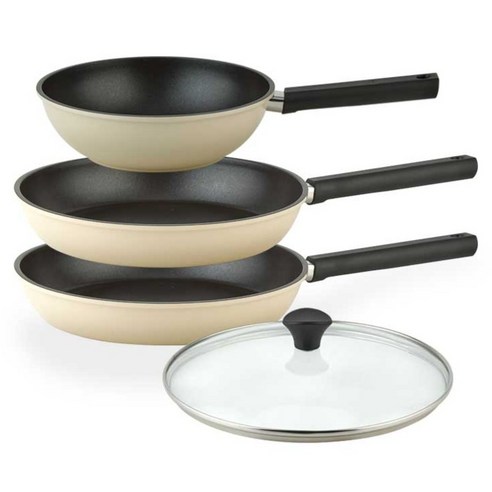 퀸센스 샌드 후라이팬 3종 + 유리뚜껑 세트, 베이지, 1세트, 후라이팬 28cm + 후라이팬 28cm + 궁중팬 24cm + 유리뚜껑 28cm