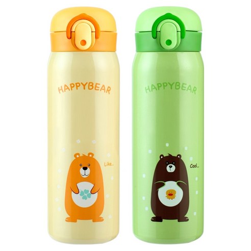 해피베어 원터치 보온보냉병 450ml x 2종 세트, 옐로우, 그린, 1세트