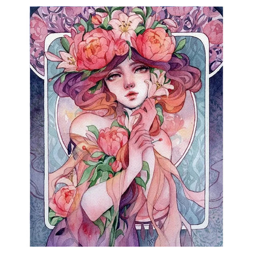쿠미핸즈 소녀 캔버스형 보석십자수 30 x 40 cm, G, 1개