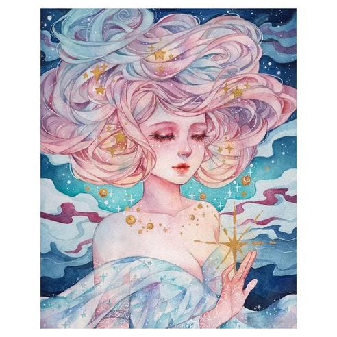 쿠미핸즈 소녀 캔버스형 보석십자수 30 x 40 cm, F, 1개
