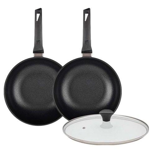 인터쿡 인덕션 후라이팬 세트 3개, 블랙, 1세트, 궁중팬 28cm + 궁중팬 28cm + 유리뚜껑 28cm