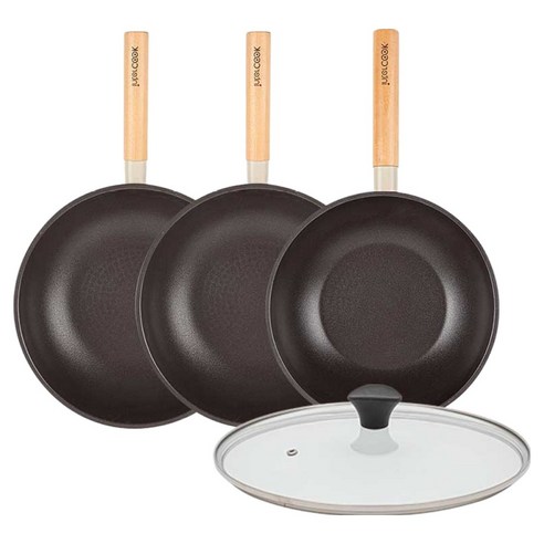 인터쿡 인덕션 포레스트 후라이팬 4종 세트, 베이지, 1세트, 궁중팬 28cm + 궁중팬 28cm + 궁중팬 24cm + 유리뚜껑