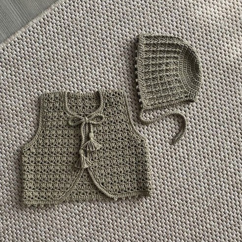 태교키트 DIY 코바늘 패키지 아기조끼 + 보넷 뜨개질 세트, 유칼립투스, 1세트