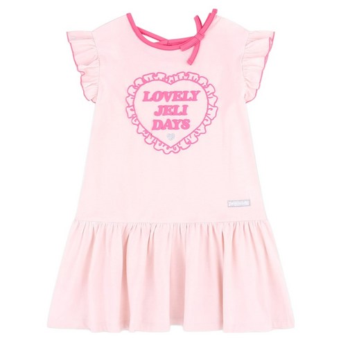 젤리스푼 여아용 통기성 넥라인 배색 리본 셔링 원피스